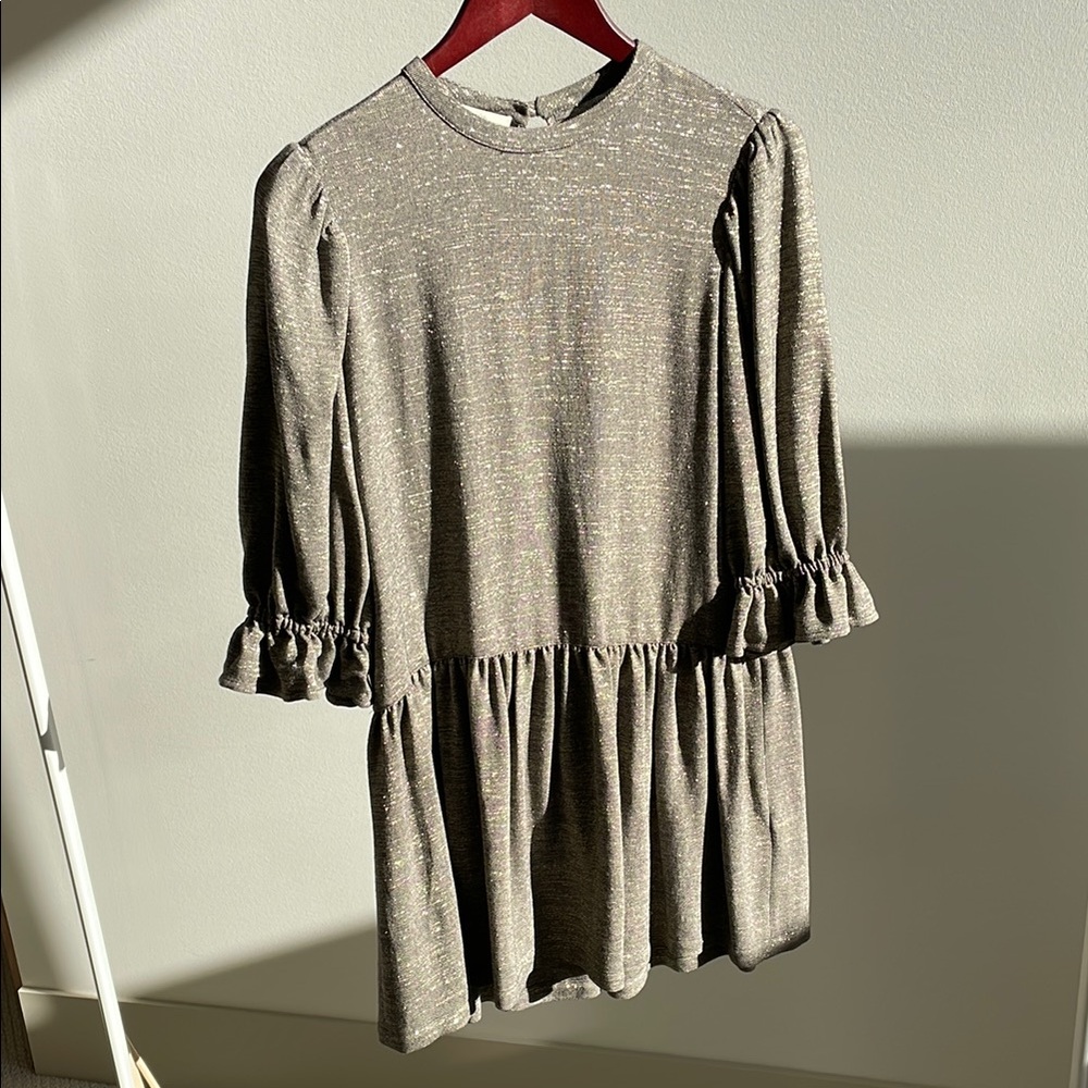 Metallic Ruffle Sleeve Dress
